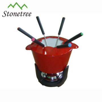 Máquina de fazer fondue em ferro fundido esmaltado com 6 garfos de fondue